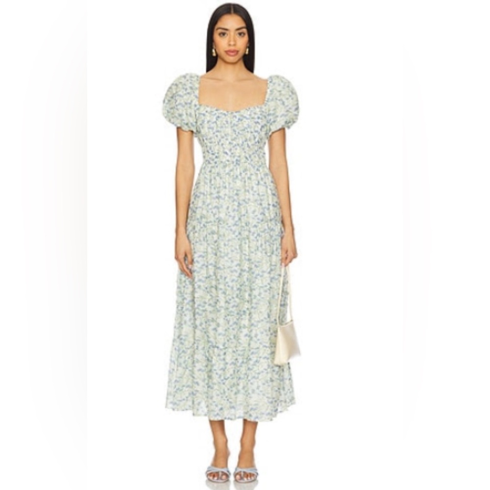 Florentina Dress in Cream Blue Floral